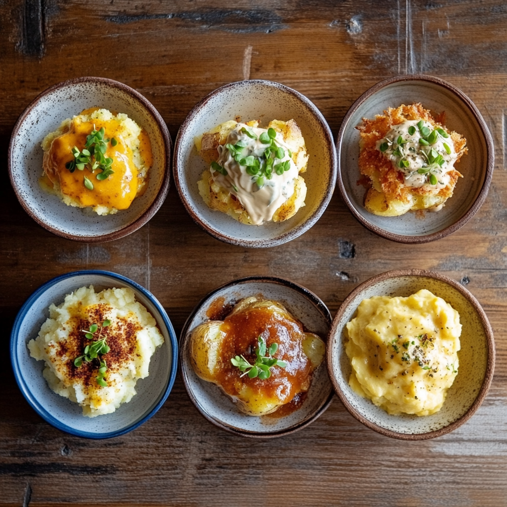 soukaina1995_Four_small_plates_each_with_a_different_smashed__f69b8310-8a43-4400-82de-3ce4550d9735_0 smashed potatoes